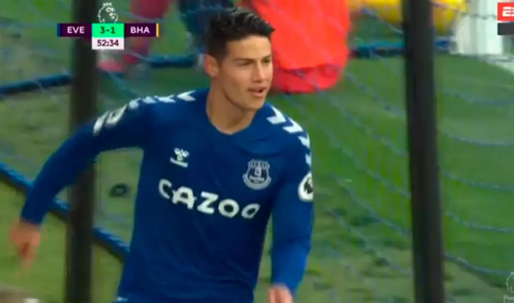 James Rodríguez marcó el tercer tanto del Everton. Foto: Captura de ESPN 3