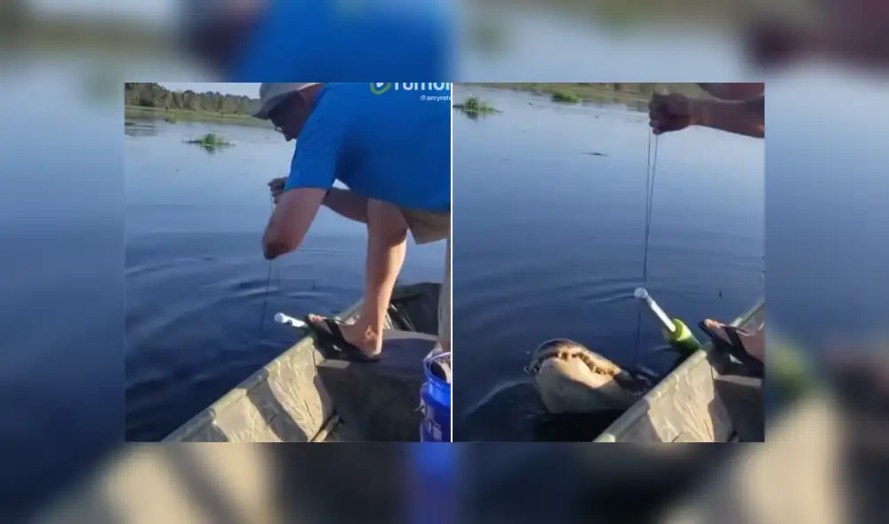 Un pescador pensó haber capturado a un pez y se terminó viendo cara a cara a un cocodrilo. Foto: YouTube Un pescador pensó haber capturado a un pez y se terminó viendo cara a cara a un cocodrilo. Foto: YouTube