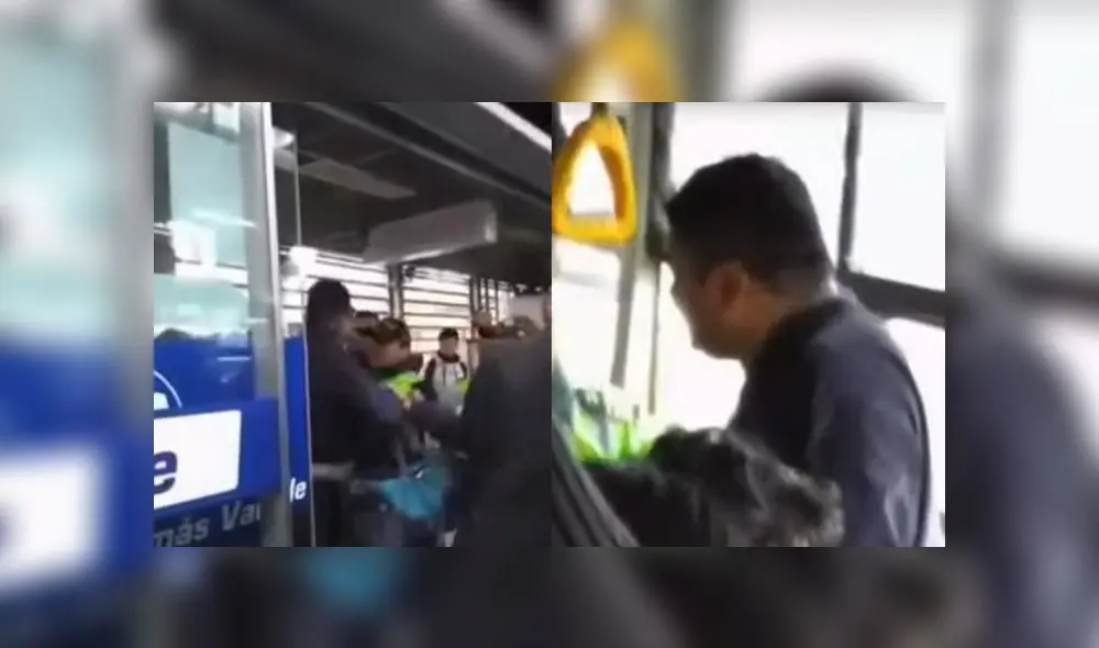 Hombre discutió y forcejeo con los policías para que no lo saquen del bus. (Foto: Capturas de video / ATV Noticias)