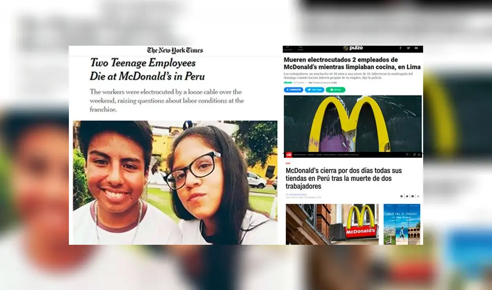 McDonalds: así informan medios internacionales la muerte de jóvenes trabajadores en local de Pueblo Libre. Foto: composición