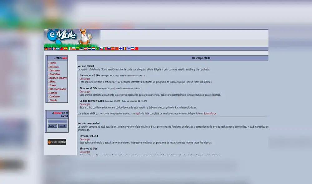 Página web oficial. Foto: Captura / Emule. Página web oficial. Foto: Captura / Emule.