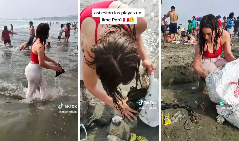 Desde botellas de plásticos, envolturas de comida y hasta prendas viejas fue lo que recogió la joven extranjera. Foto: composición LR/TikTok/@mibivioficial