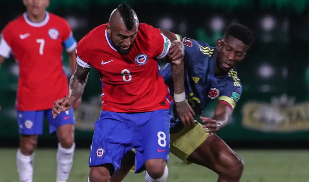 Chile igualó 2-2 con Colombia en la fecha 2 de las Eliminatorias a Qatar 2022. Foto: AFP