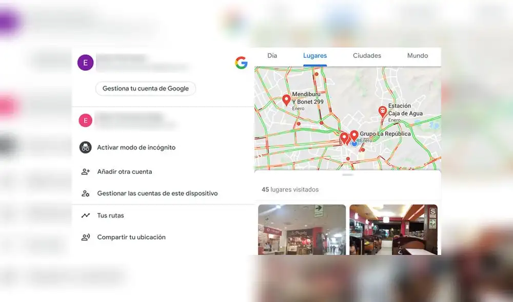 Menú de Google Maps.