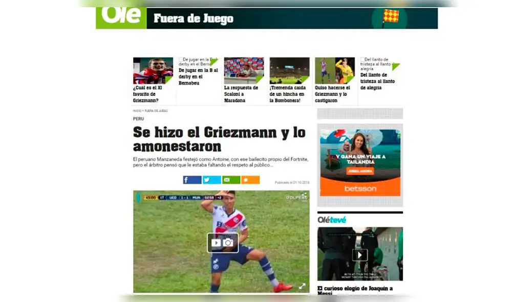 ¡Dio la vuelta al mundo! Celebración de Manzaneda a lo Griezmann fue noticia internacional 