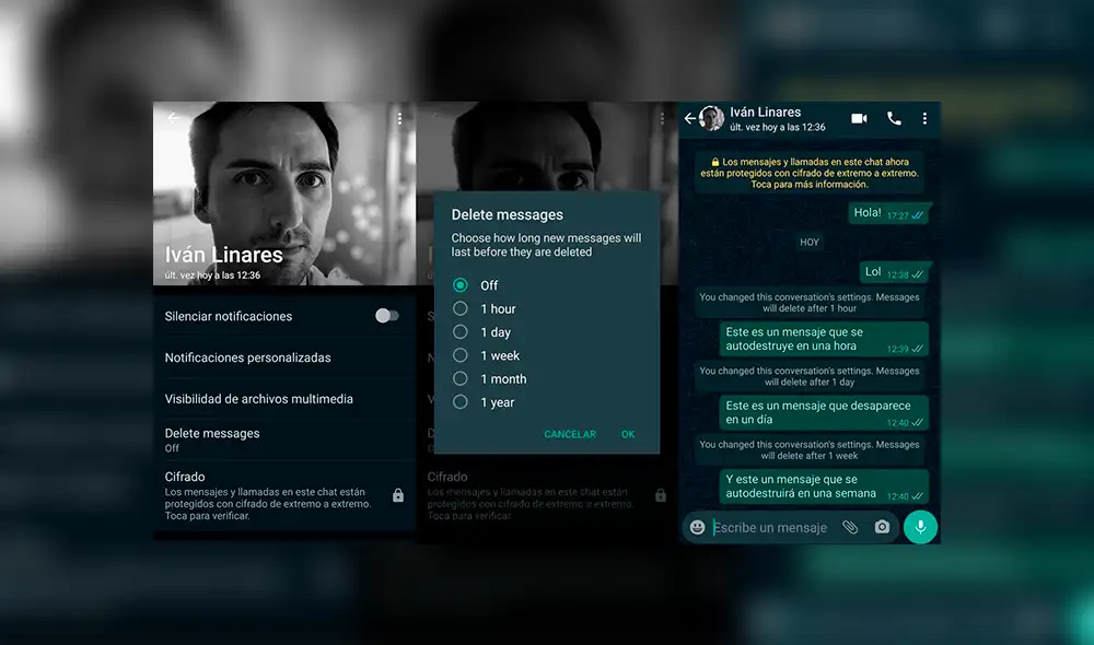 Cómo configurar los mensajes que se autodestruyen en chats privados.