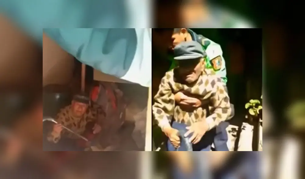 Policías ayudaron a hombre de la tercera edad tras ser alertados por la dueña de la casa. (Foto: Captura de video)