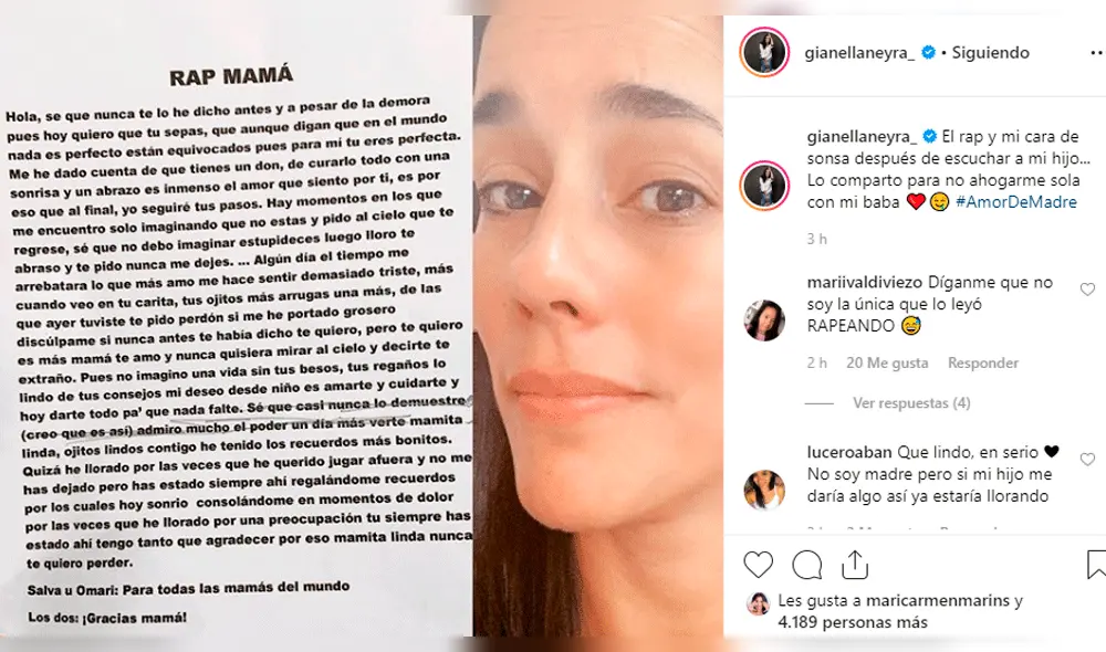 Día de la Madre: una carta de su hijo hizo emocionar a Gianella Neyra