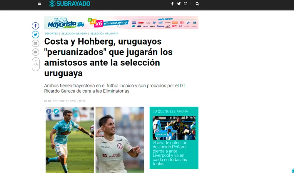 Alejandro Hohberg fue noticia en Uruguay tras su convocatoria a la selección peruana. Alejandro Hohberg fue noticia en Uruguay tras su convocatoria a la selección peruana.
