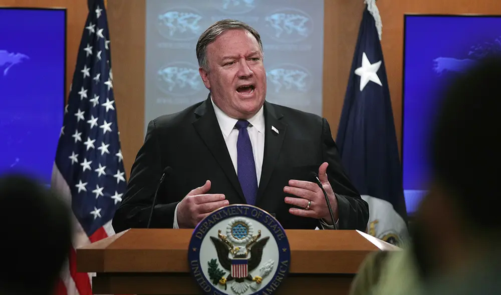 El Secretario de Estado de EE. UU., Mike Pompeo, durante una conferencia de prensa en el Departamento de Estado en Washington, DC. | Foto: Alex Wong / AFP