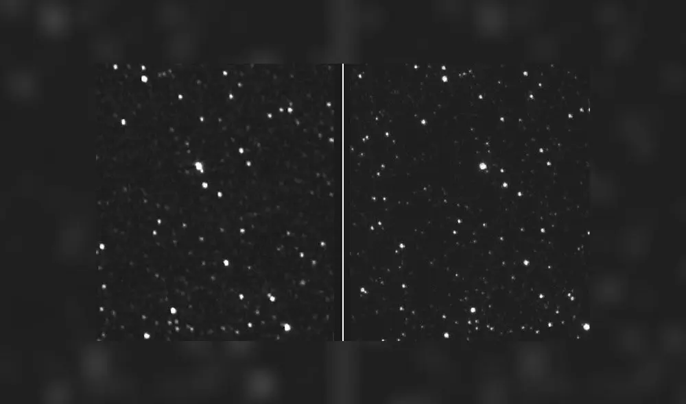 Estrella Próxima Centauri, vista desde la nave New Horizons (izquierda) y desde la Tierra (derecha). Crédito: NASA.