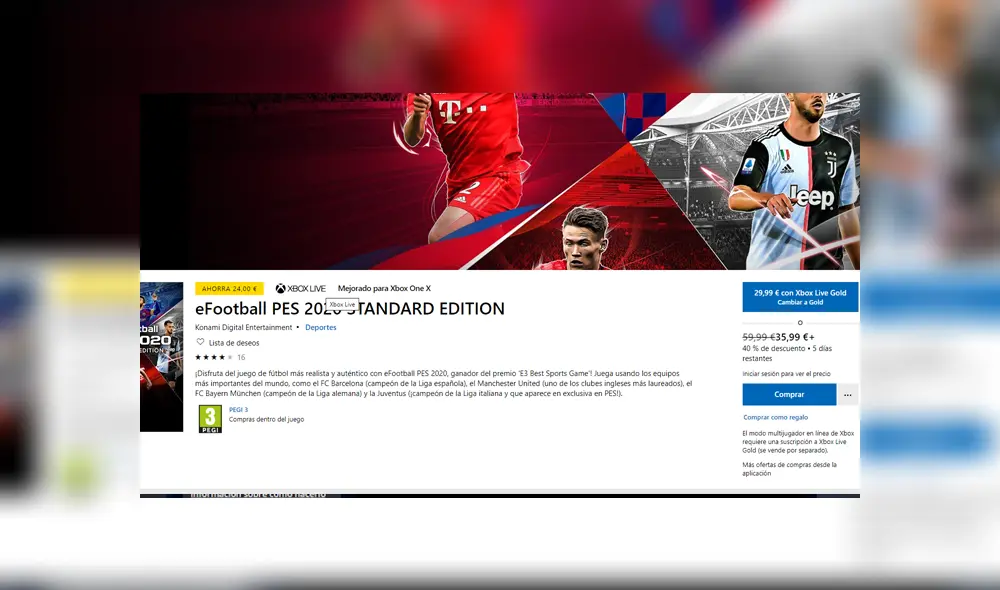 PES 2020 en oferta para Xbox One. PES 2020 en oferta para Xbox One.