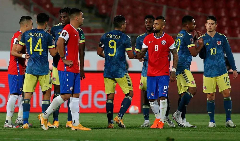 Chile y Colombia empataron 2-2 en un partidazo por la segunda fecha de las Eliminatorias a Qatar 2022. Foto: EFE