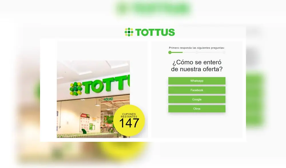Interfaz de página que ofrecía supuestos beneficios en tiendas Tottus. (Foto: Captura de pantalla) Interfaz de página que ofrecía supuestos beneficios en tiendas Tottus. (Foto: Captura de pantalla)