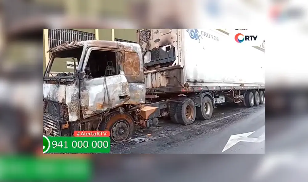 Incendio de camión logró ser controlado. Foto: Captura Incendio de camión logró ser controlado. Foto: Captura