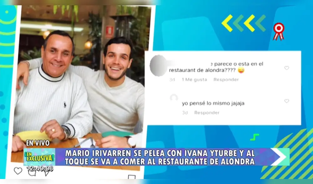 Mario Irivarren se puso a buen recaudo en restaurante de Alondra tras disputa con Ivana Yturbe [VIDEO]