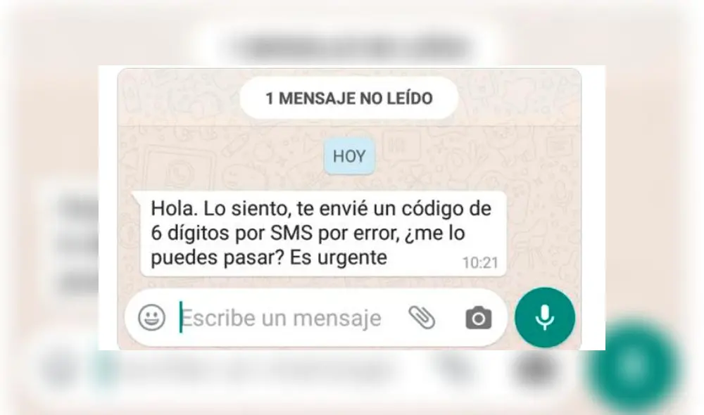 Falso código de verificación de WhatsApp.