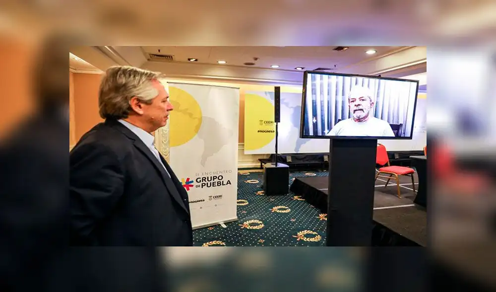 El video grabado por Lula fue transmitido antes de la alocución inaugural de Alberto Fernández (i). Foto: captura de pantalla