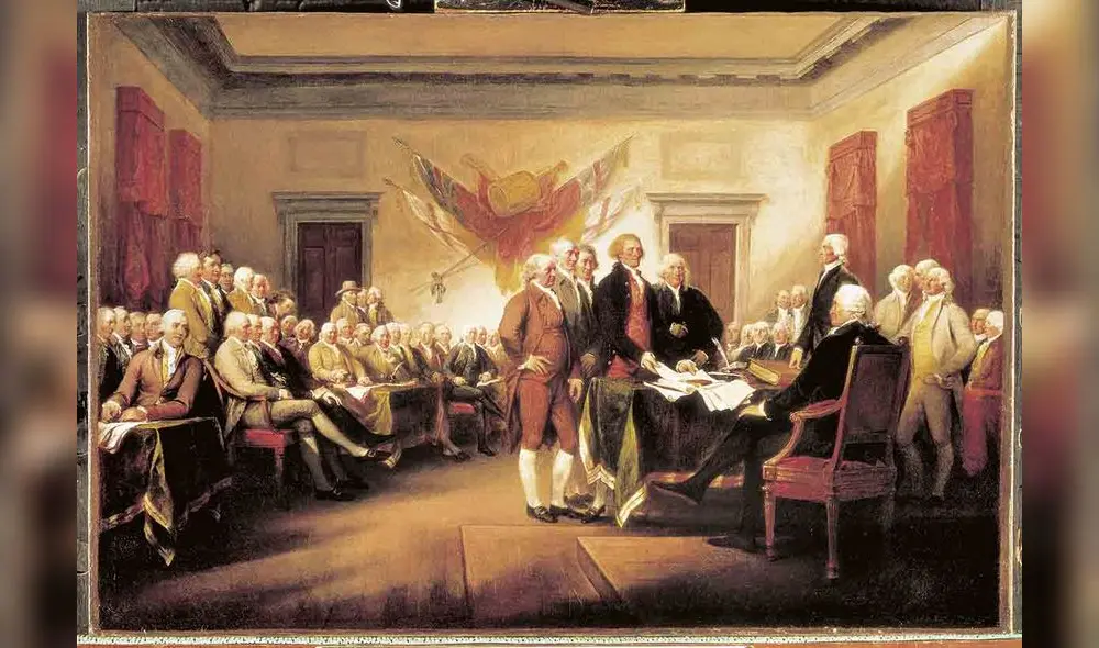 Firma de la declaración de la independencia de los Estados Unidos el 4 de julio de 1776. (Foto: De Agostini)