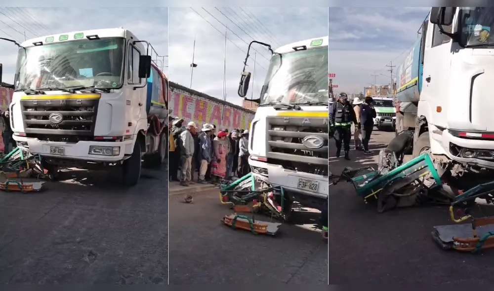 Cisterna que trasladaba agua arrolló a tricimoto en Juliaca. Foto: Composición LR/Fama Tv