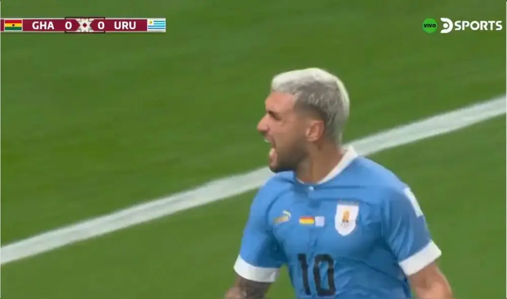 De Arrascaeta anotó los dos primeros goles de Uruguay en el presente mundial. Foto: captura DSports