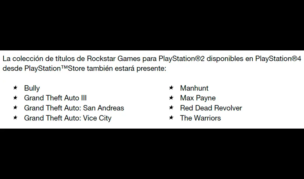 Juegos de PS2 disponibles en PS4 que llegarán a PS5. Foto: Rockstar Games Juegos de PS2 disponibles en PS4 que llegarán a PS5. Foto: Rockstar Games