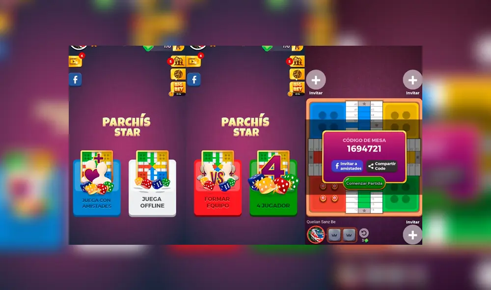 Ludo Parchis Star permite partidas en pareja o de cuatro personas.