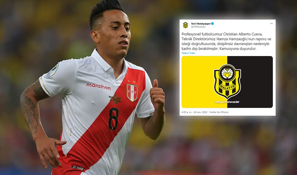 Christian Cueva al club Yeni Malatyaspor para el inicio de la temporada 2020-21, donde fue titular en sus primeros juegos. Foto: AFP Christian Cueva al club Yeni Malatyaspor para el inicio de la temporada 2020-21, donde fue titular en sus primeros juegos. Foto: AFP