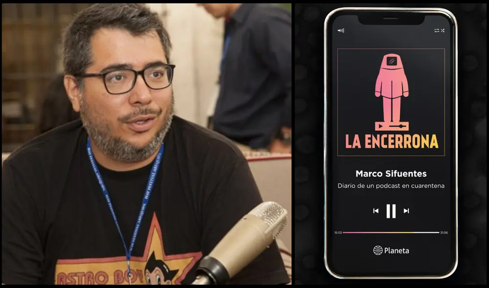 El periodista Marco Sifuentes con la portada de su último libro, "La encerrona"