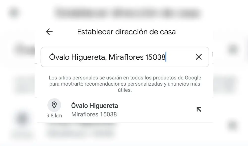 Establecer dirección de casa en Google Maps.