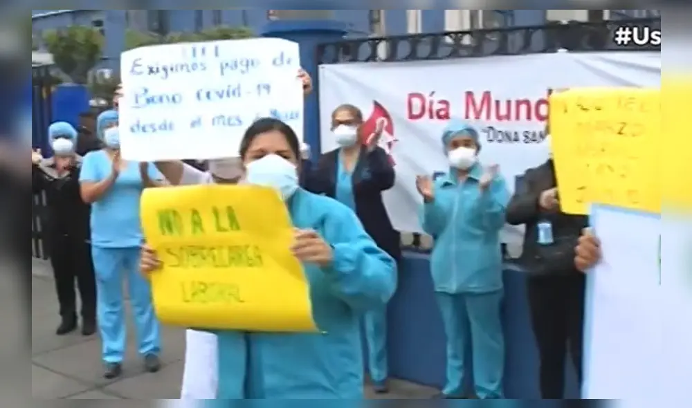 Enfermeras del hospital Almenara protestan porque no les pagan bono. Foto: Captura Canal N.