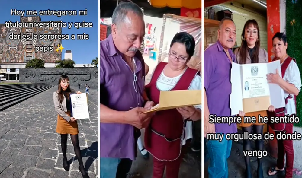 Para agradecerles por su esfuerzo y motivación durante sus años de estudio, ella visitó a sus padres en pleno horario de trabajo. Foto: composición LR/TikTok/@breenmeow