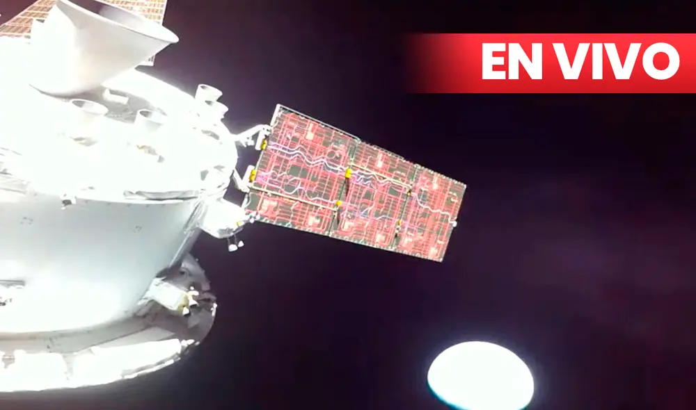 La nave Orión de la misión Artemis 1 dejó la órbita terrestre para dirigirse a la Luna. Foto: NASA / Composición de Fabrizio Oviedo