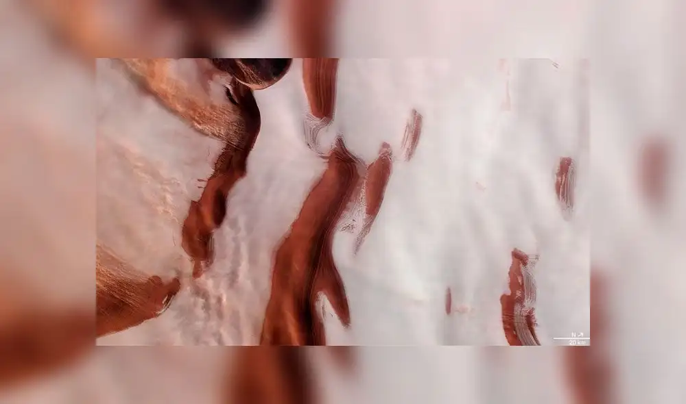 La imagen capturada por el Mars Express de la ESA muestra el polo norte del Planeta Rojo en alta definición. Crédito: ESA. La imagen capturada por el Mars Express de la ESA muestra el polo norte del Planeta Rojo en alta definición. Crédito: ESA.