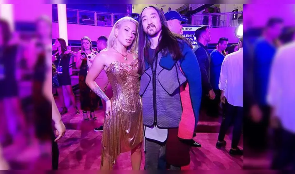 Leslie Shaw junto al dj japonés Steve Aoki. Foto: Instagram Leslie Shaw junto al dj japonés Steve Aoki. Foto: Instagram