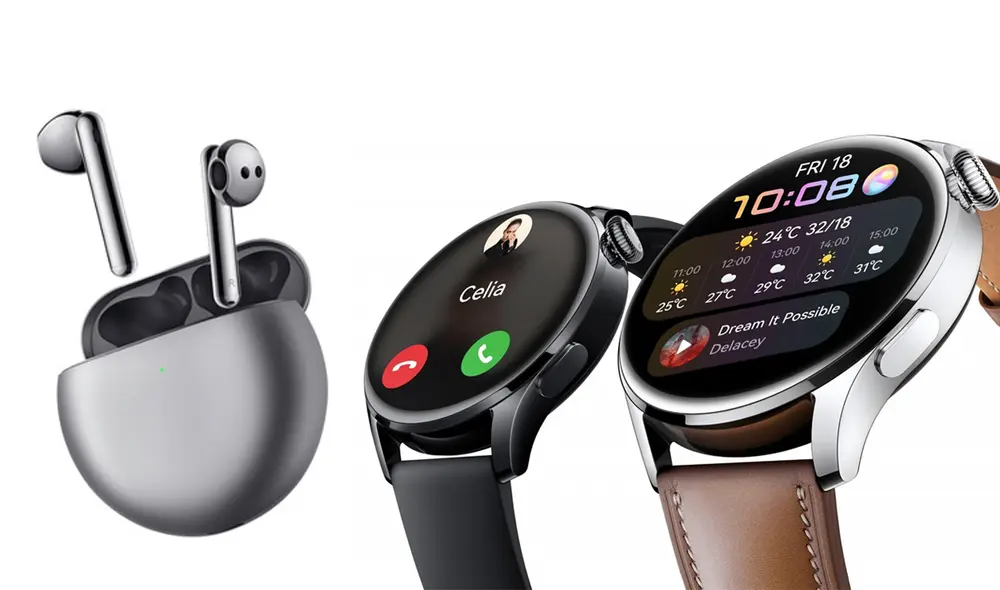 Así lucen los FreeBuds 4 y el Watch 3. Foto: Huawei Así lucen los FreeBuds 4 y el Watch 3. Foto: Huawei