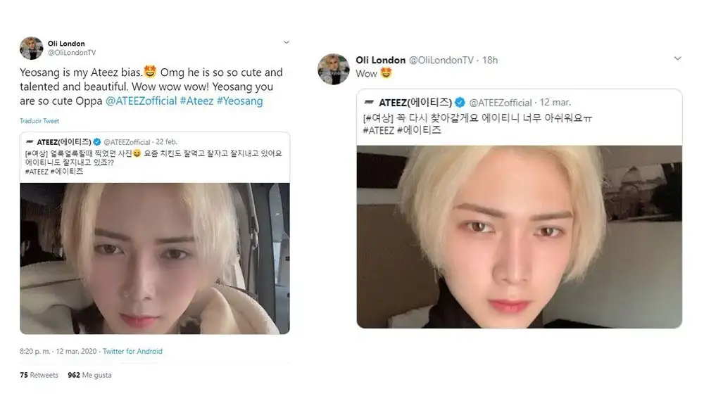 Oli London citó dos tuits de Yeosang de ATEEZ y alarmó a fandom ATINY