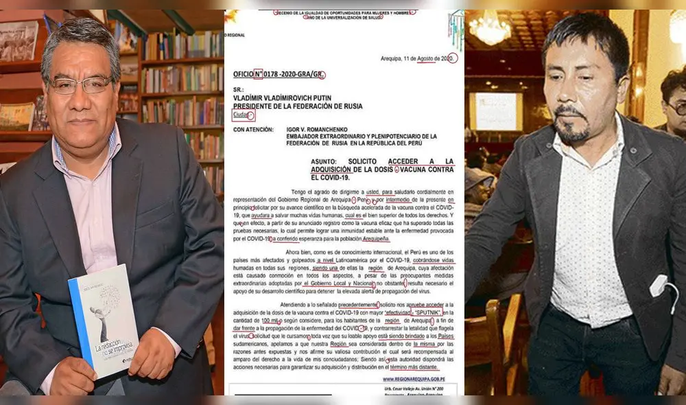 Una serie de observaciones recayeron sobre el oficio redactado desde el Gobierno Regional de Arequipa para el presidente de Rusia. Foto: Composición LR Una serie de observaciones recayeron sobre el oficio redactado desde el Gobierno Regional de Arequipa para el presidente de Rusia. Foto: Composición LR