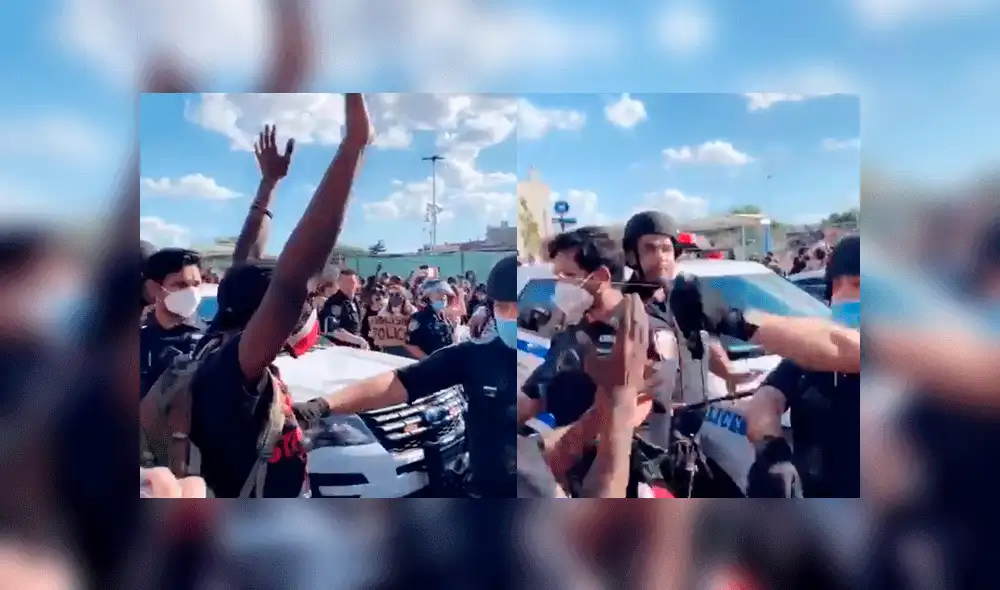 El joven tenía sus manos arriba y retrocedió al ser intervenido. Fuente: Twitter.