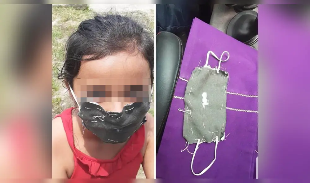 Niña fabrica mascarilla con tela en Moyobamba. Niña fabrica mascarilla con tela en Moyobamba.