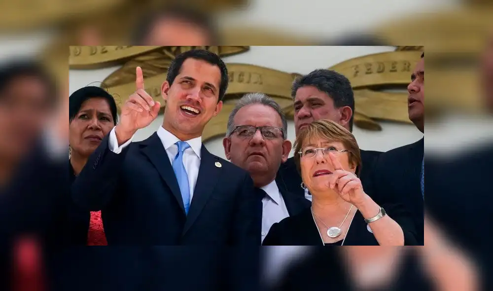 El presidente de la Asamblea Nacional de Venezuela, Juan Guaidó, se reúne con la alta comisionada de las Naciones Unidas, Michele Bachelet. Foto: NTN24