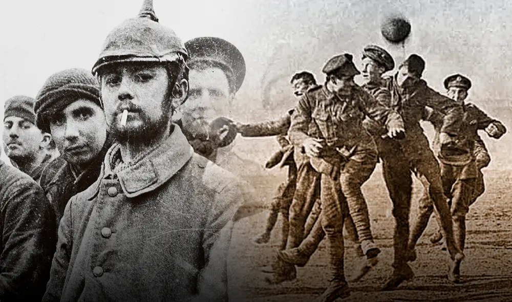 La tregua entre soldados enemigos se firmó con obsequios y un partido de fútbol. Foto: composición LR/National Geographic/Universal History Archive La tregua entre soldados enemigos se firmó con obsequios y un partido de fútbol. Foto: composición LR/National Geographic/Universal History Archive