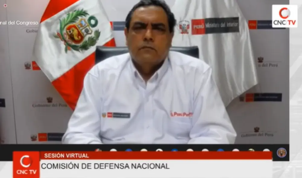 Ministro del Interior, Jorge Montoya, se presenta ante la Comisión de Defensa del Congreso de la República. Foto: Captura Facebook del Congreso.