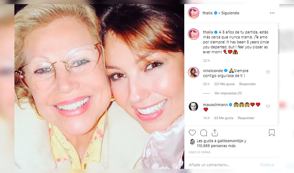  Thalía envía conmovedor mensaje a su madre tras 8 años de su partida