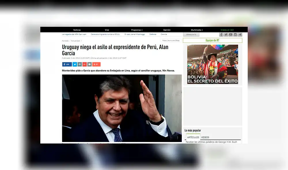 Así informó la prensa mundial sobre el rechazo al pedido de asilo de Alan García