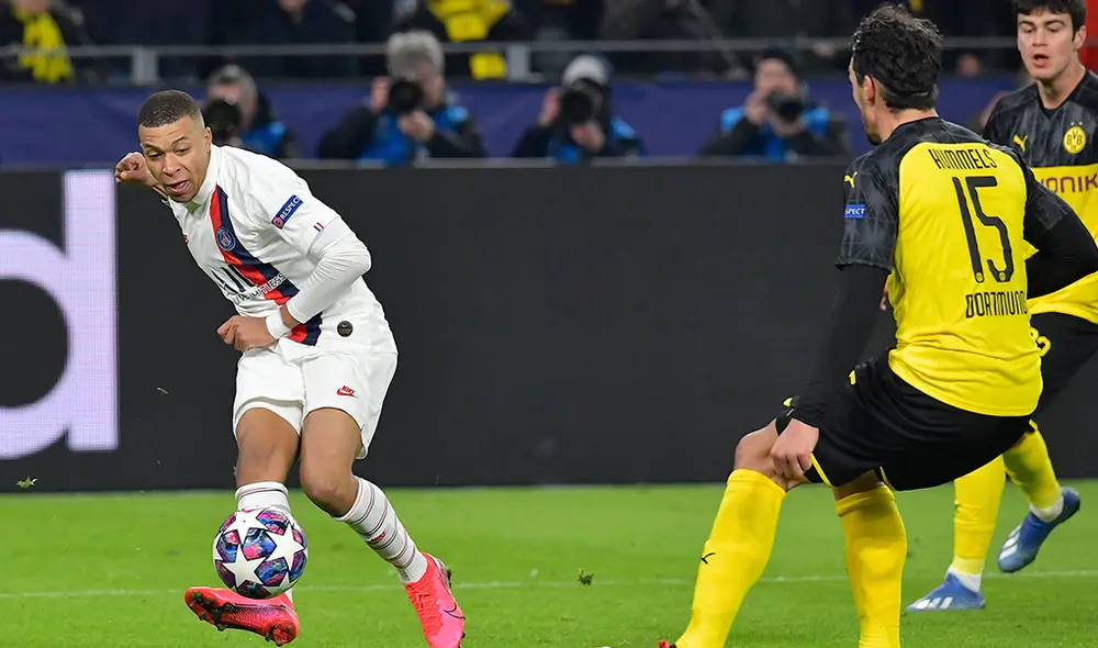 Mbappé asisitó a Neymar para el descuento del PSG ante el Dortmund. Foto: AFP. Mbappé asisitó a Neymar para el descuento del PSG ante el Dortmund. Foto: AFP.