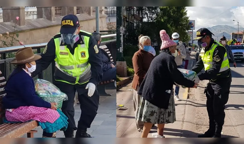 Policías recorrieron calles de Cusco para entregar canastas. Policías recorrieron calles de Cusco para entregar canastas.