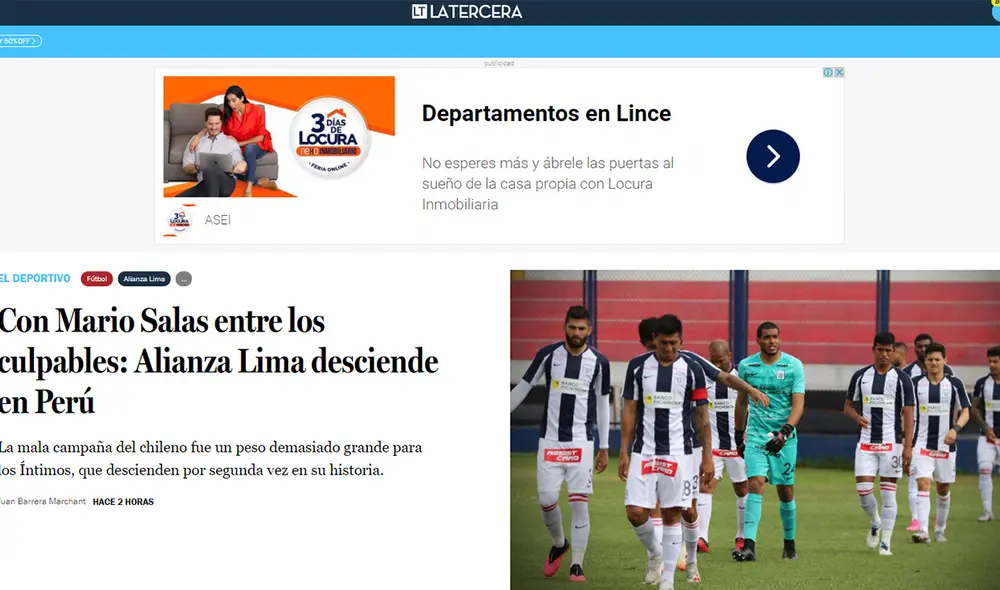 La Tercera de Chile. Foto: captura de pantalla