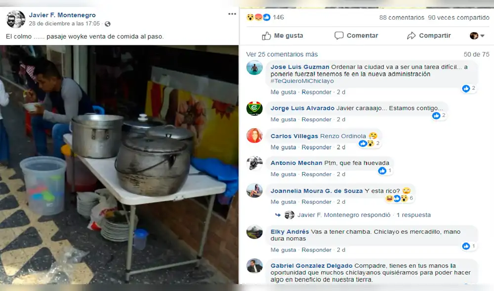 Ambulantes preparan comida en pleno centro de Chiclayo