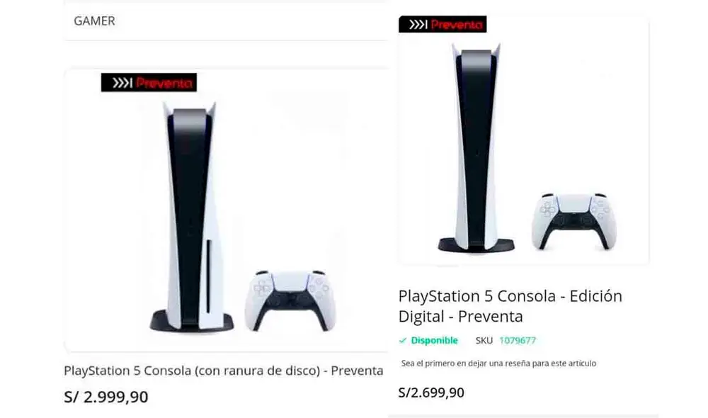 Precios de la PlayStation 5 en Law Gamers. (Fotos: Law Gamers)